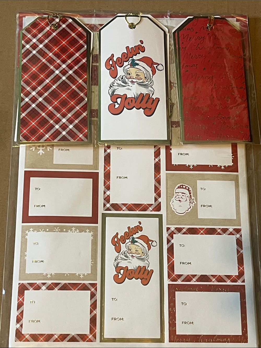 Holiday Plaid Gift Tags - Red, Cream, Gold 165 Pcs